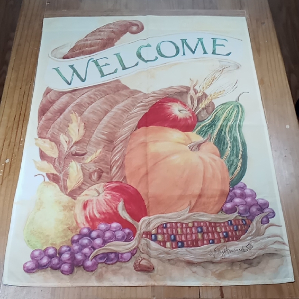 Vicky Howard Fall/Autumn Cornucopia Pumpkin Fruit Garden Flag 39 x 27